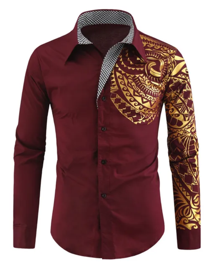 Homem Meia-Noite Top Masculina de Manga Longa com Botões, Casual, Estampa Geométrica Contrastante, Gráfico Disco, Gola 608