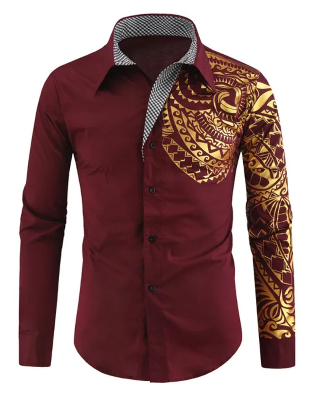 Homem Meia-Noite Top Masculina de Manga Longa com Botões, Casual, Estampa Geométrica Contrastante, Gráfico Disco, Gola 608