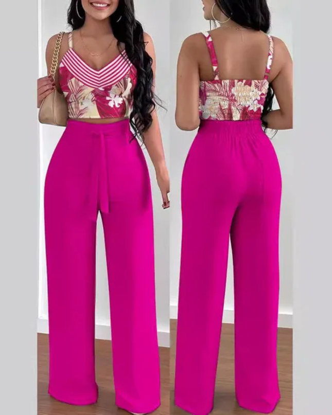 Summer New Fashion Printed Sling Pants Two piece Set