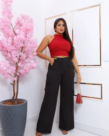 Cropped Top Regata Nadador Feminino Básico Tecido Canelado com Bojo 233