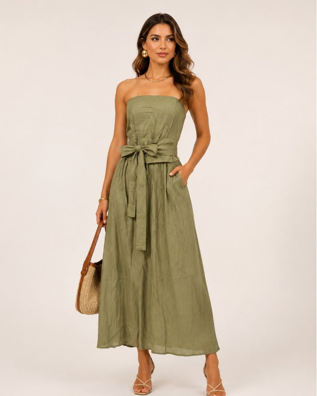 Frenchy Vestido Feminino de Perna Larga com Amarração na Cintura, Cor Sólida 605