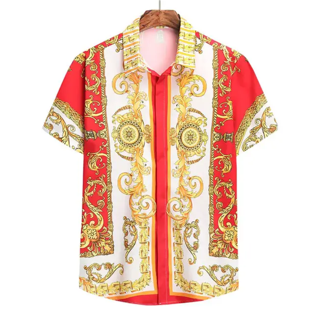 Camisa masculina de manga curta com estampa étnica havaiana 34