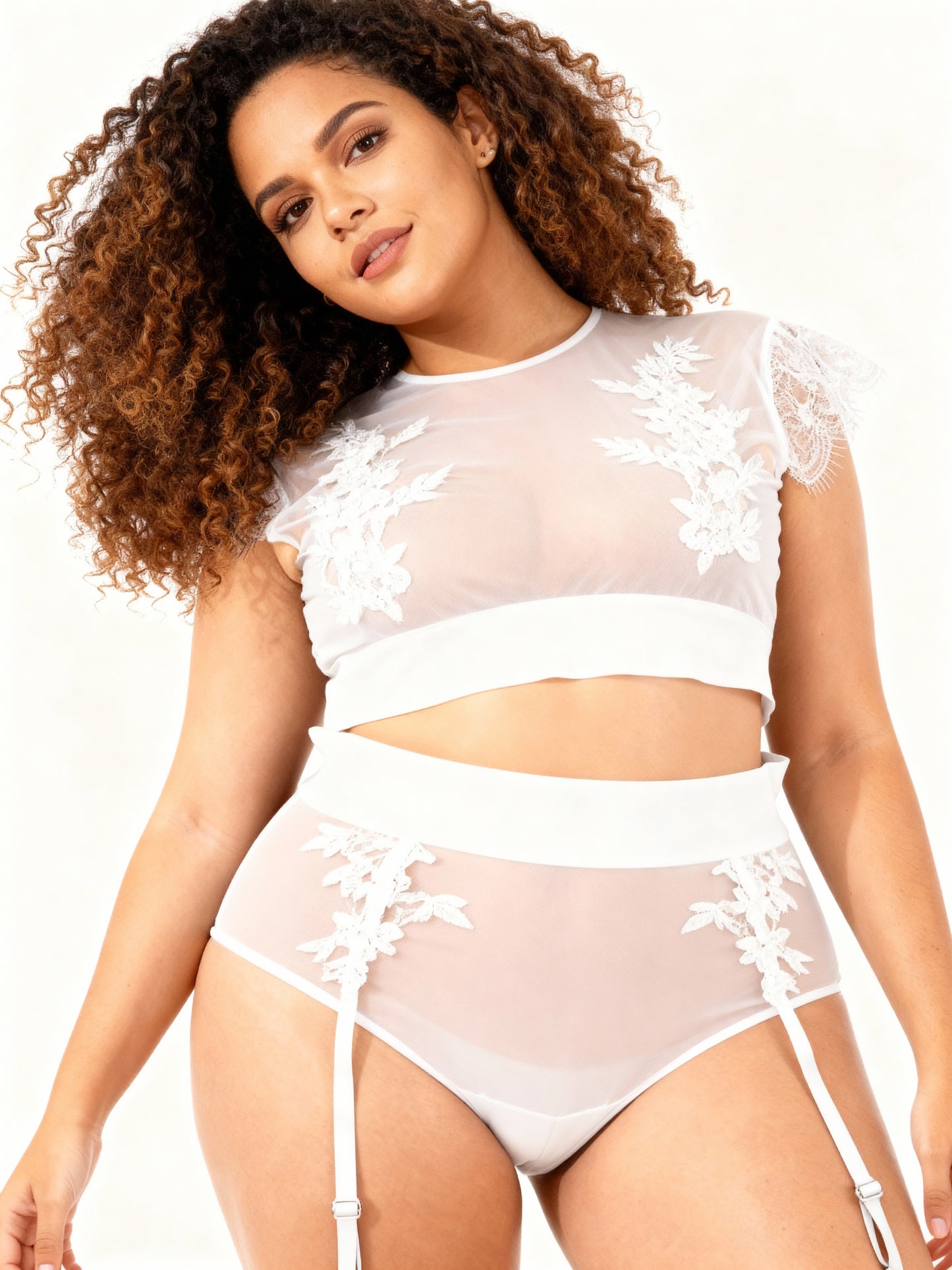 Conjunto de sutiã e calcinha de renda plus size feminino 67