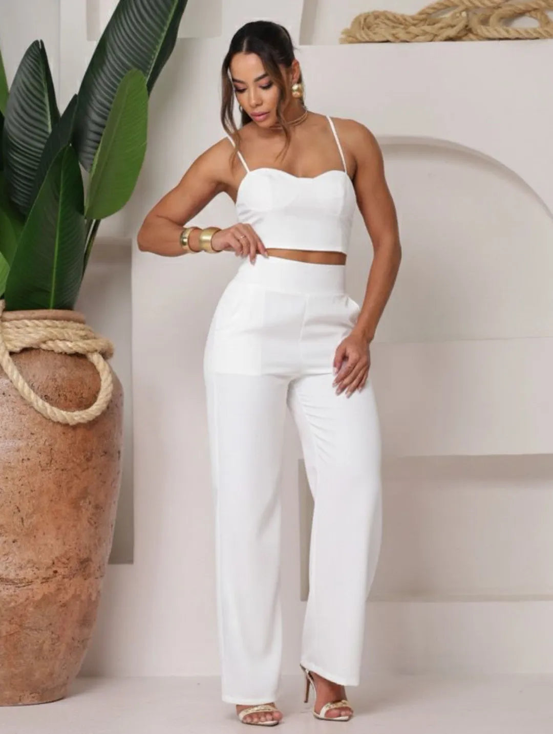 Conjunto de calça pantalona com croped alfaiataria 249