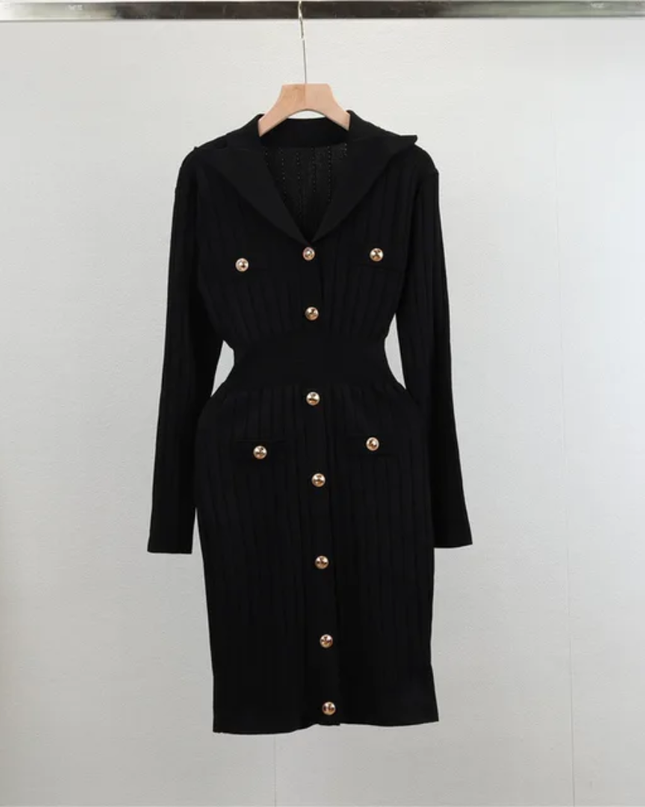 Vestido de Suéter de Manga Longa com Fivela de Metal Minimalista para Uso Diário das Mulheres 307