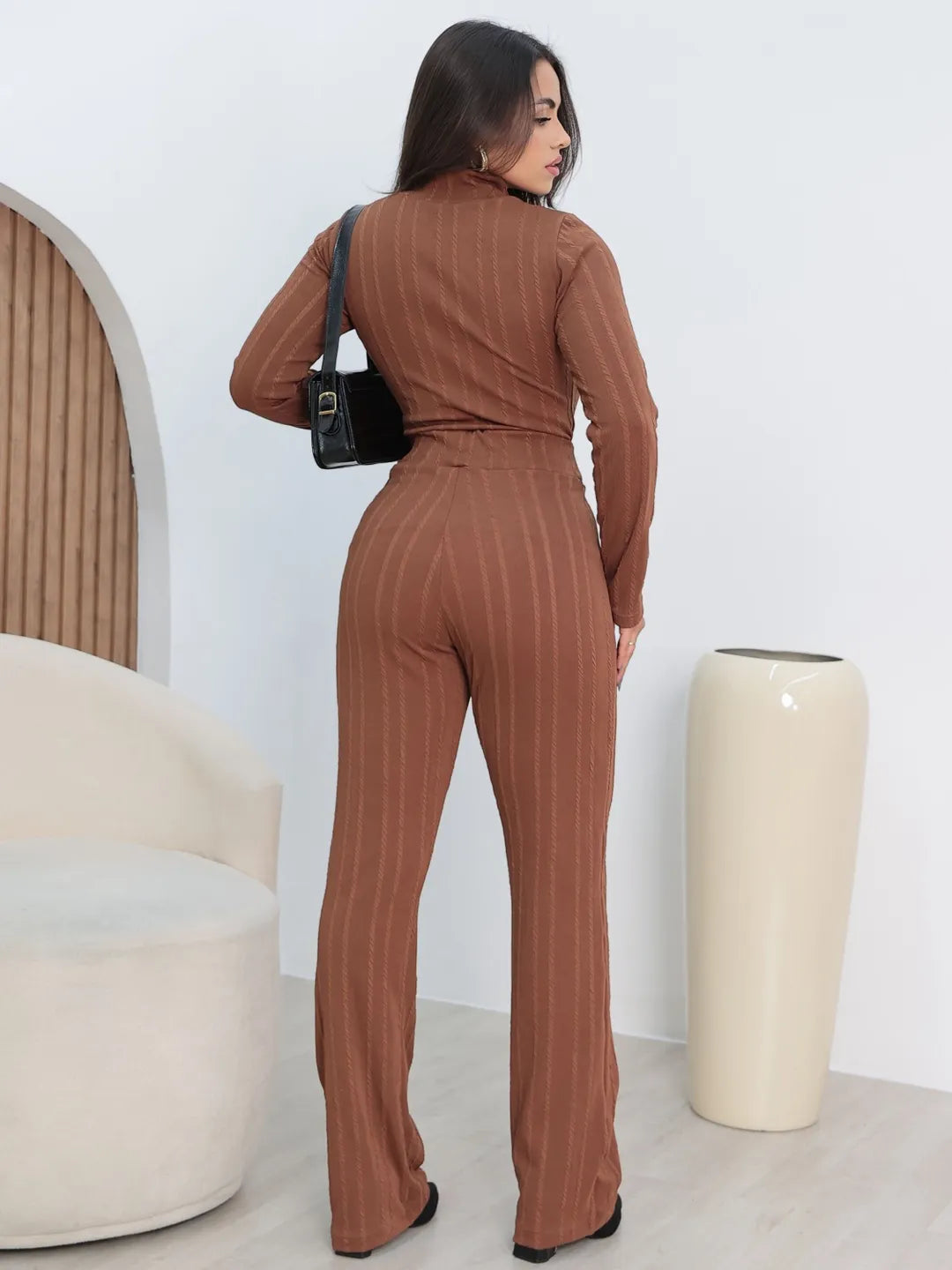 2 peças/Conjunto Camiseta de Manga Longa Ajustada com Costela e Calça Casual de Verão 246