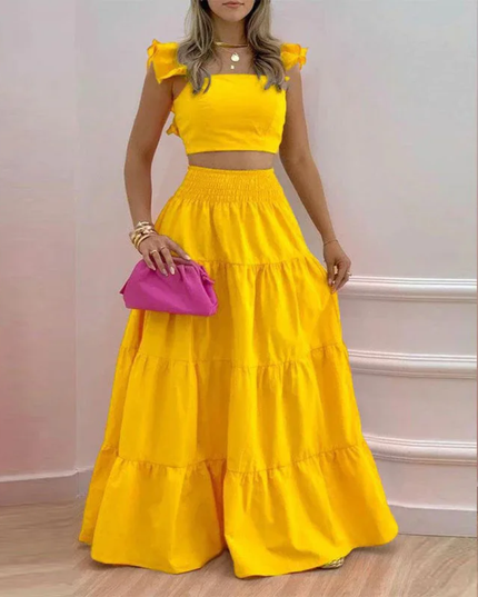 Conjunto de Verão de duas peças para mulheres, Saia Evasê Sensual com Alças e Cintura Média, Estampado na Moda 192