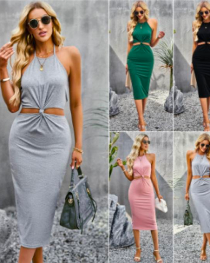 Vestido Longo Feminino com Recorte Frontal Torcido e Abertura Lateral 175