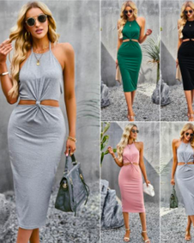 Vestido Longo Feminino com Recorte Frontal Torcido e Abertura Lateral 175