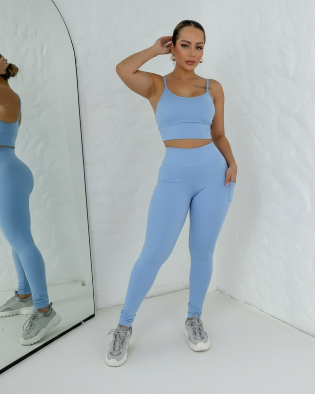 Conjunto fitness legging e top suplex Academia Ribbed 564