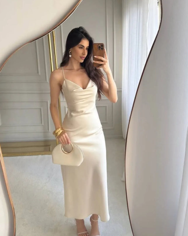 Vestido longo de baile de cetim 48