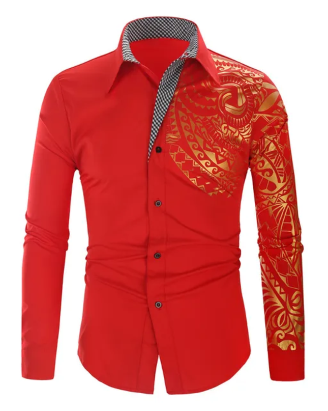 Homem Meia-Noite Top Masculina de Manga Longa com Botões, Casual, Estampa Geométrica Contrastante, Gráfico Disco, Gola 608