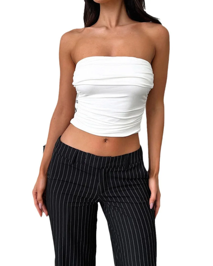 Top cropped sem alças com atilhos no busto e elástico 141