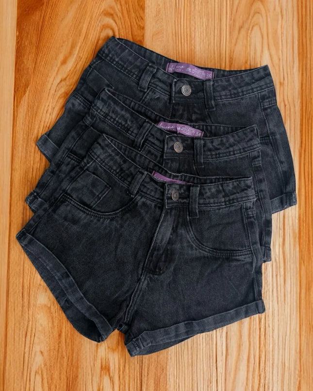 Short jeans grafite feminino barra dobrado 333