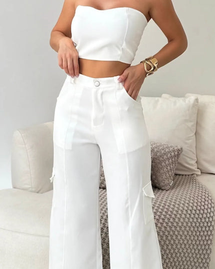 Conjunto Feminino Alfaiataria Casual Elegante Calça Cargo e Top 322