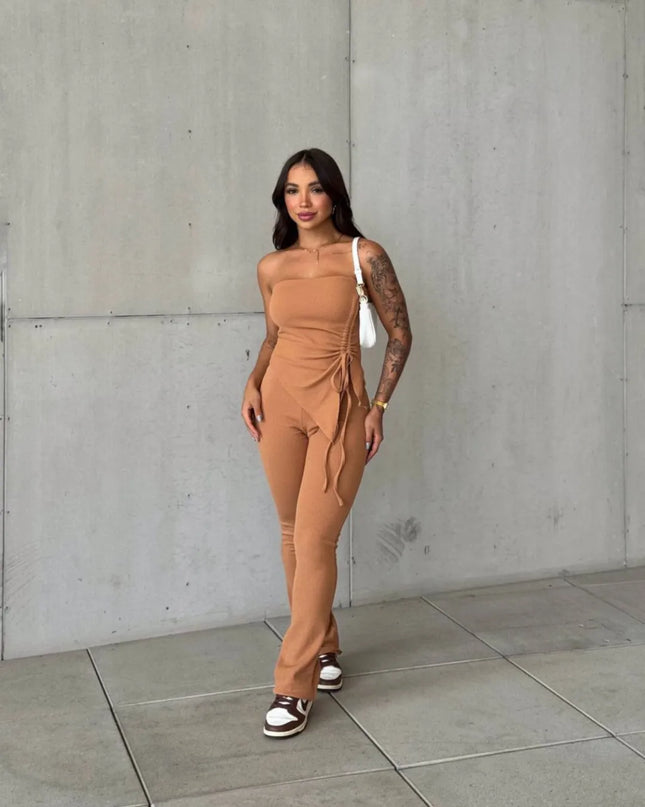 Conjunto cibelly calça canelada blusinha ponta de lado ajustavel 88