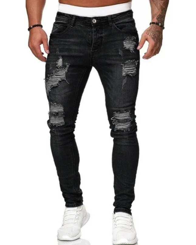 Men's punk style slim stretch jeans