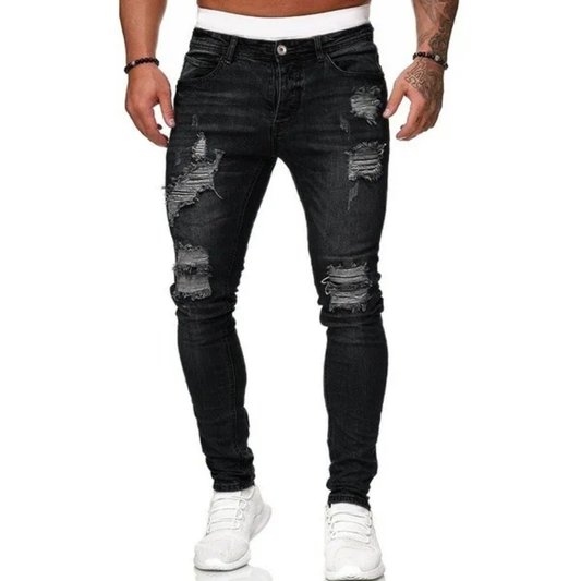Men's punk style slim stretch jeans