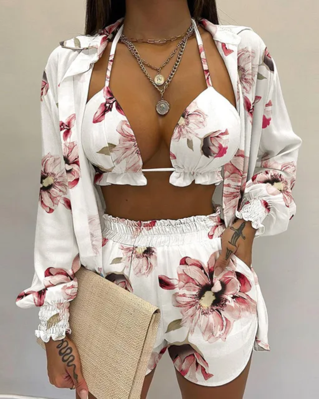 Conjunto De Três Peças (Kimono,Top E Short) 210