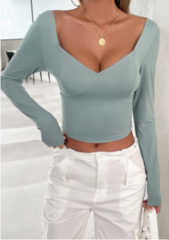 Camiseta de Malha de Natal com Decote V Profundo, Manga Longa e Ajuste Slim para Mulheres 185