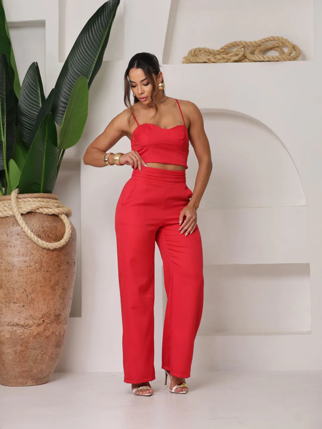 Conjunto de calça pantalona com croped alfaiataria 249