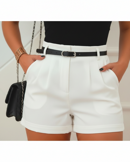 Short Z de Alfaiataria com Cinto Courino Cintura Alta Feminino 570