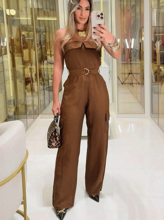 Macacão Feminino Pantalona Tomara que caia com cinto 102