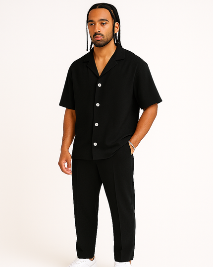 Men's two piece woven casual shirt pants set