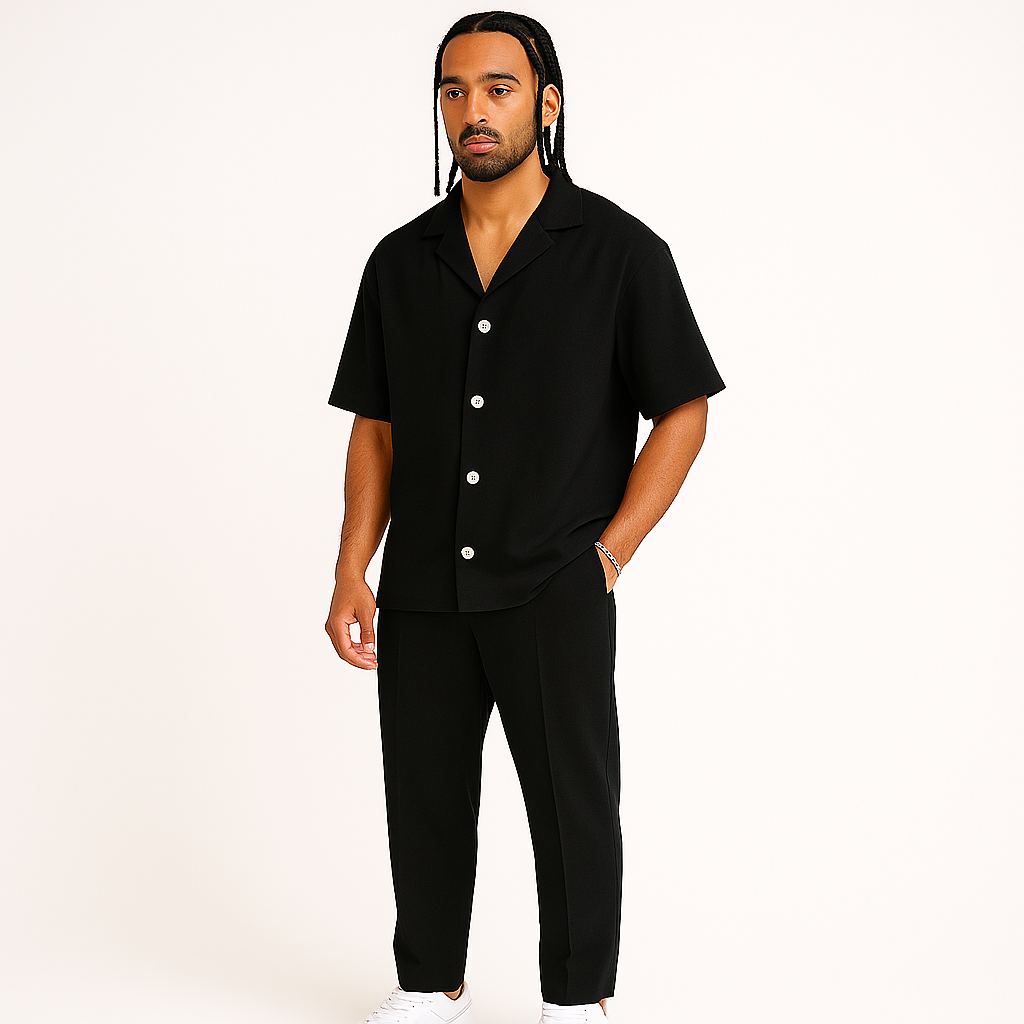 Men's two piece woven casual shirt pants set