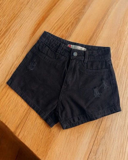 Short feminino preto barra normal rasgada 332