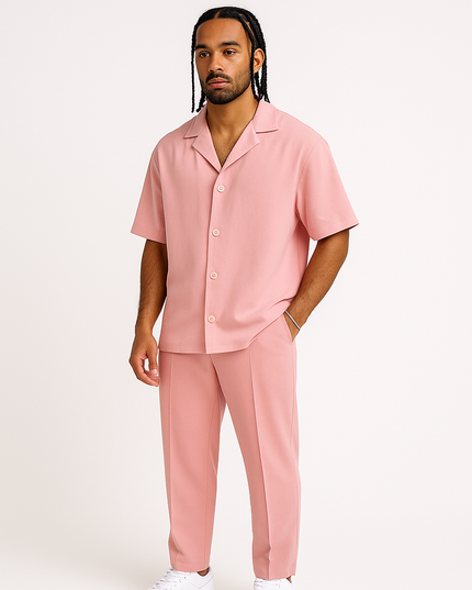 Men's two piece woven casual shirt pants set