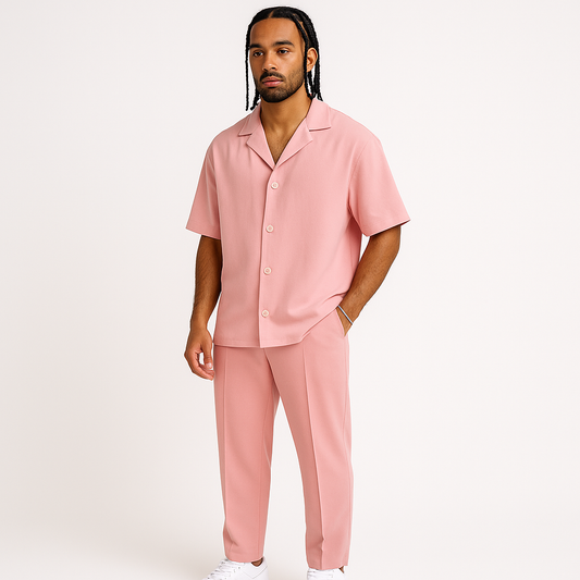 Men's two piece woven casual shirt pants set