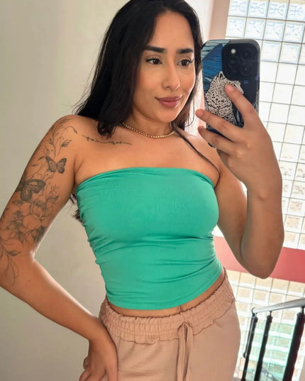 Croppped Tube Top Feminino Sem Alça e Sem Bojo Básico Dupla Camada Suplex Modelador 237