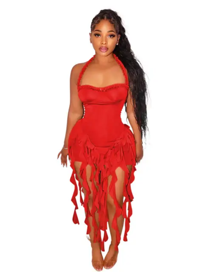 Vestido Mini Bodycon Sexy de Festa, Roupas de Aniversário, Babados Retalhos Halter 505