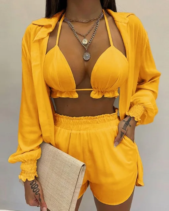 Conjunto De Três Peças (Kimono,Top E Short) 210