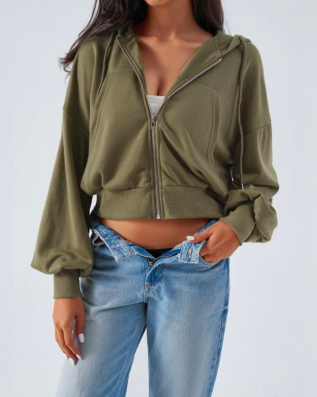 Blusa cropped de menina com capuz em malha de modelagem quadrada 129