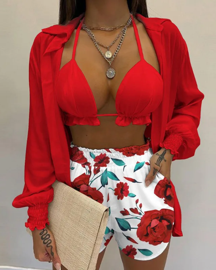 Conjunto De Três Peças (Kimono,Top E Short) 210