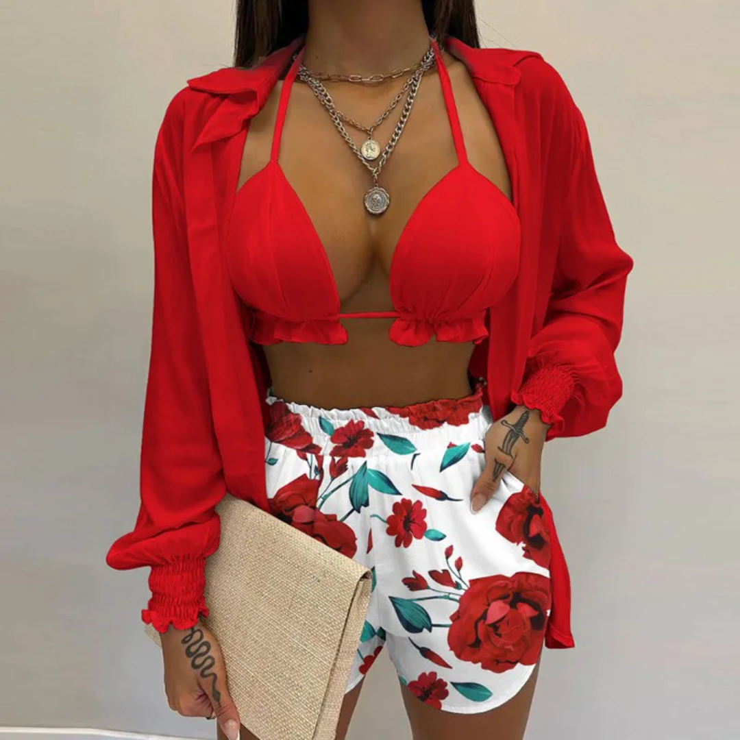 Conjunto De Três Peças (Kimono,Top E Short) 210