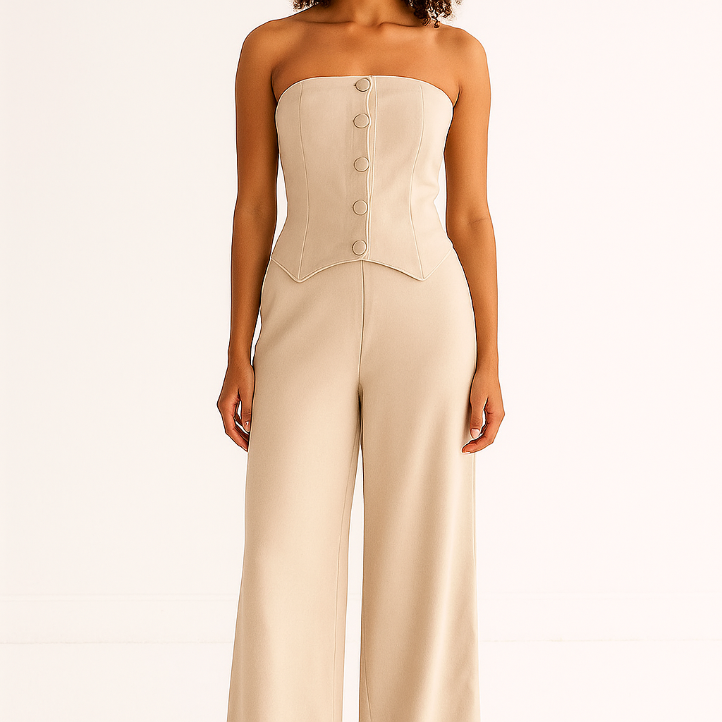 Conjunto de sutiã e calça casual estilo botão 21