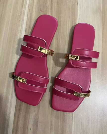 Sandálias de praia femininas com tiras douradas 02