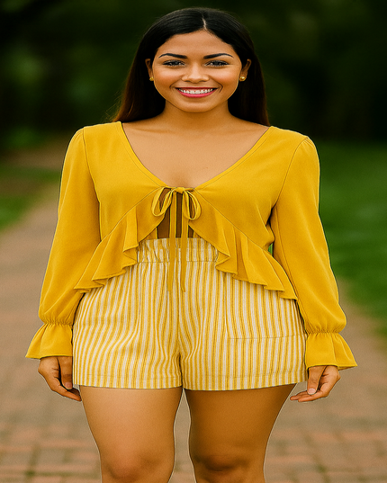 Shorts femininos de cintura alta com elástico e listras combinando 32