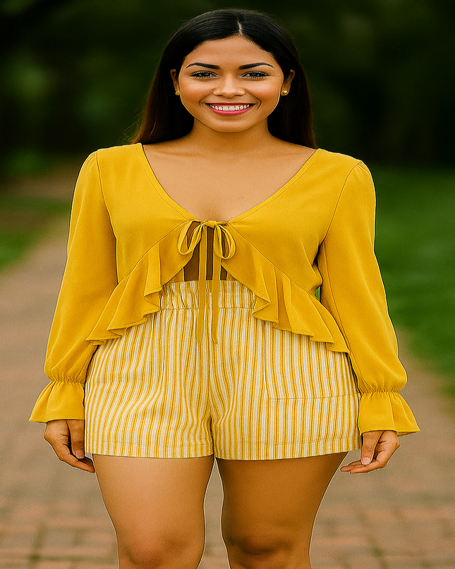 Shorts femininos de cintura alta com elástico e listras combinando 32