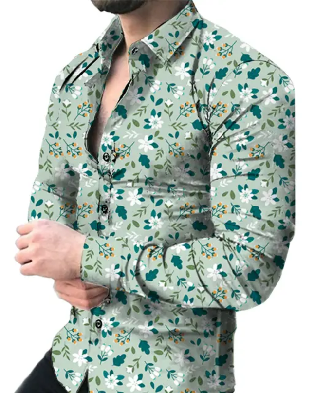 Men's digital print long sleeve shirt