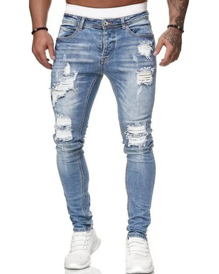 Men's punk style slim stretch jeans