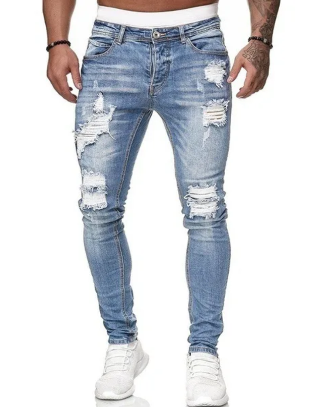 Men's punk style slim stretch jeans