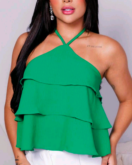 Blusa Feminina Blusinha Bata 3 babado Duna Amarração Costa Nua 295