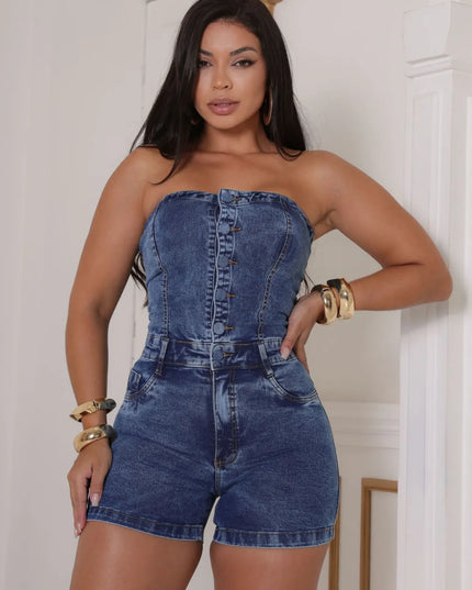 Macaquinho Jeans com Elastano Tomara que Caia 103