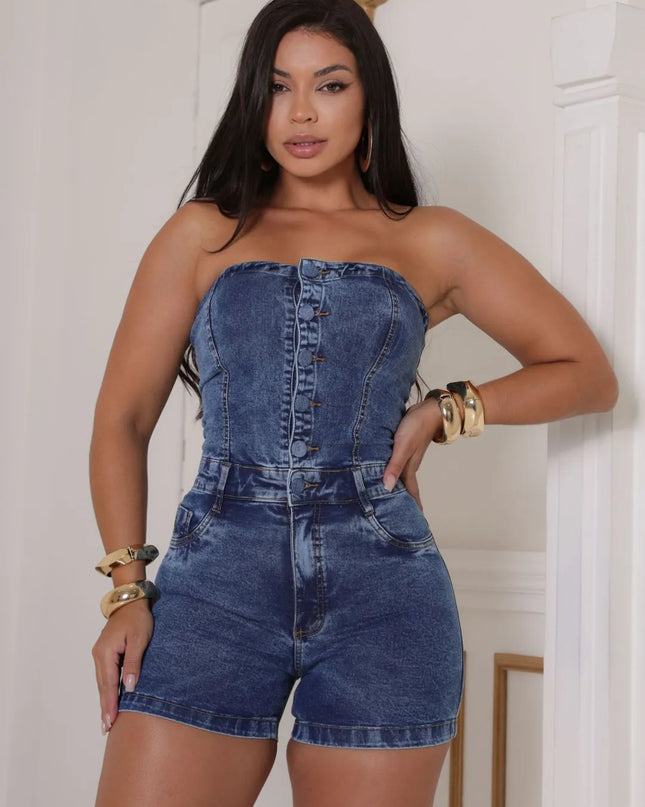 Macaquinho Jeans com Elastano Tomara que Caia 103