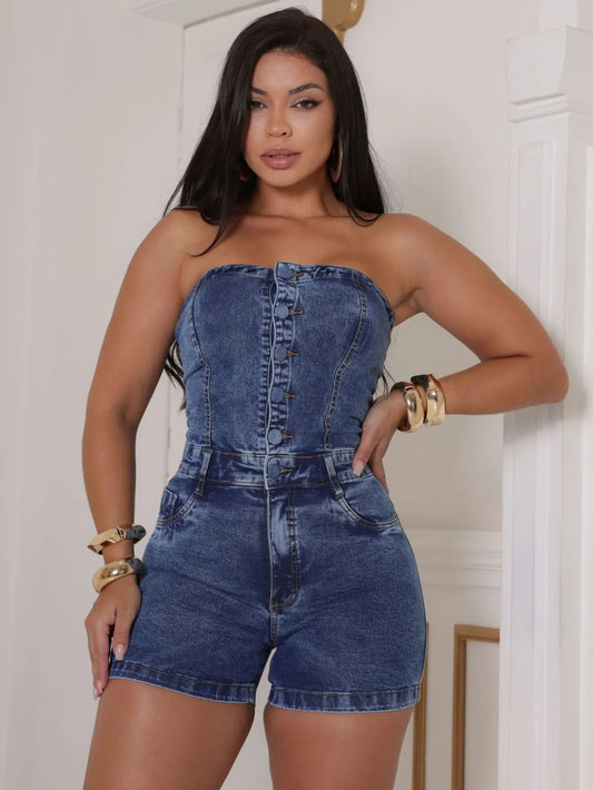 Macaquinho Jeans com Elastano Tomara que Caia 103