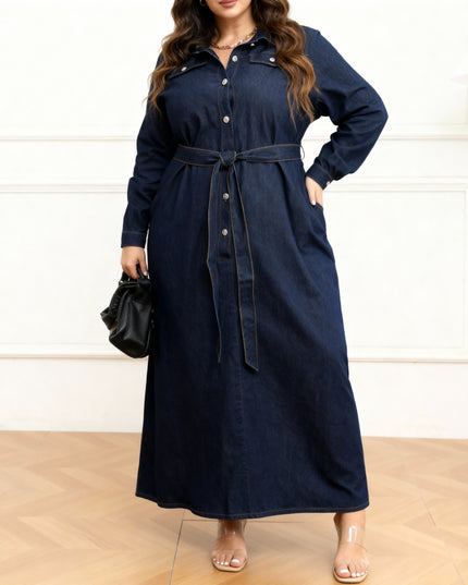 Vestido jeans longo casual plus size 37